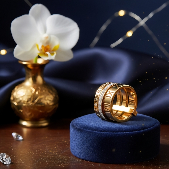 Modern Classic Roman Numeral Unisex Ring 18K Gold Plated Stainless Steel Sz 7 - Picture 7 of 15